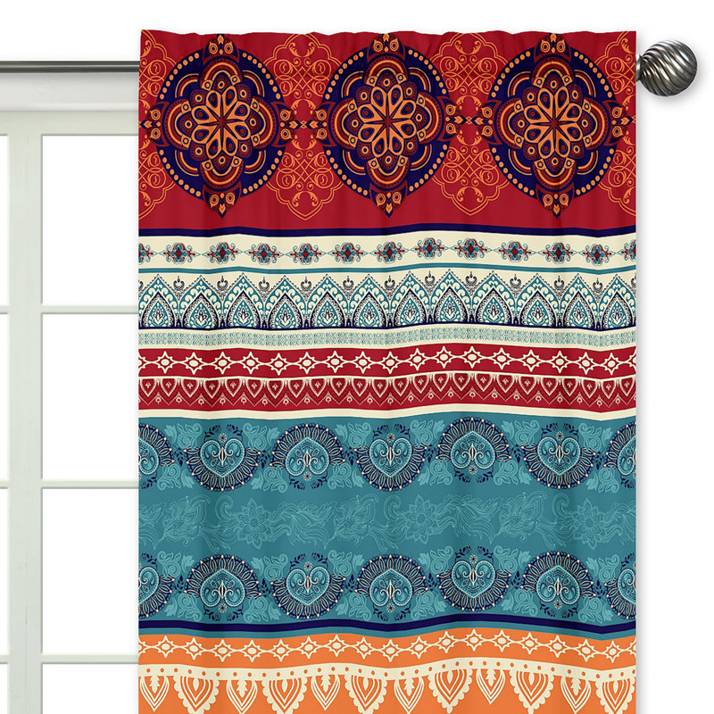 Red Boho Mandala Sheer Polyester Window Panels for Kids