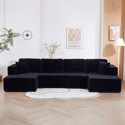 U shape Modular Sectional Sofa, Compressed Sectional Sofa Modern Minimalist Style Corduroy Couch, Sleeper Sofa for Living Room, Bedroom, Comfy Compressed Sofa Couch Space-Efficient