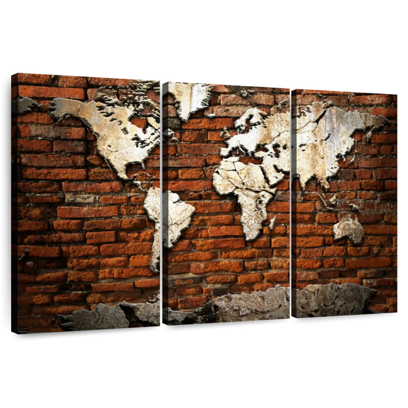 Carte du monde en brique rouge Aliaz, H 20 po x l 33 po