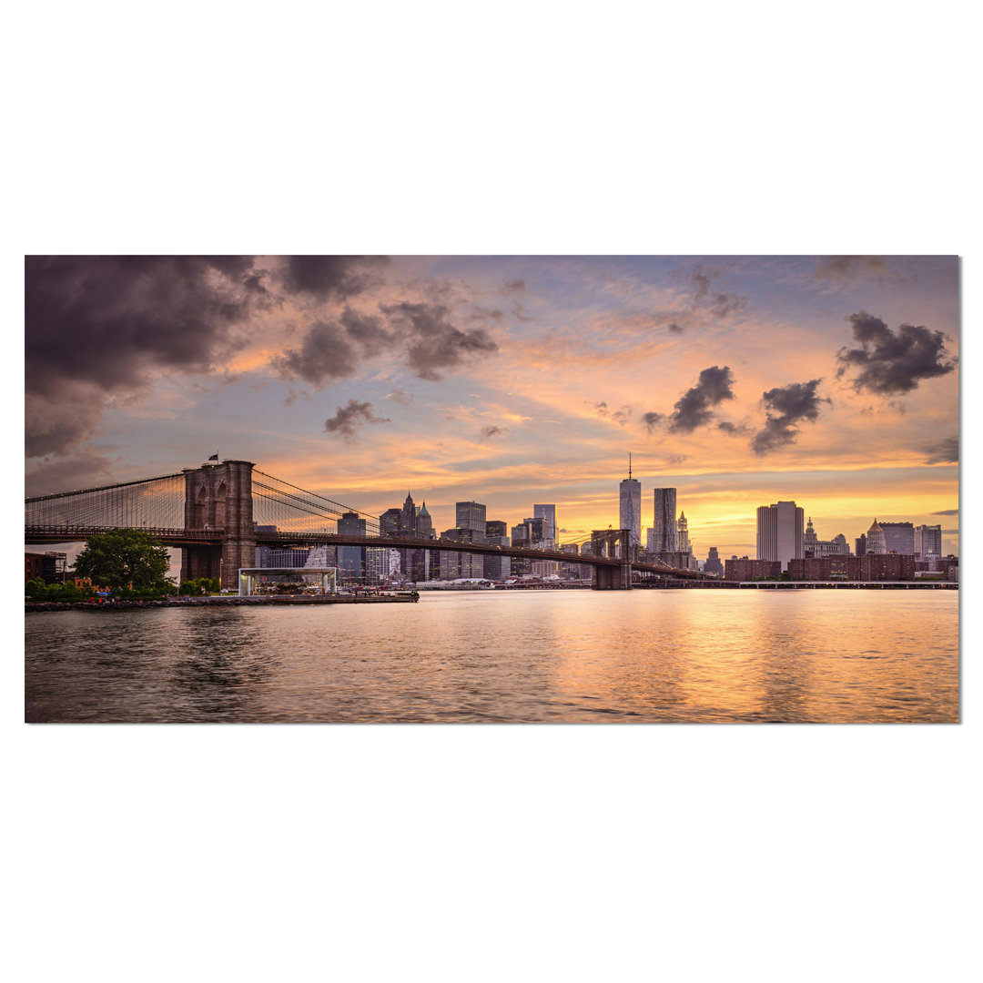 New York City Skyline under Dark Clouds Cityscape Photographic Print on Wrapped Canvas Design Art 