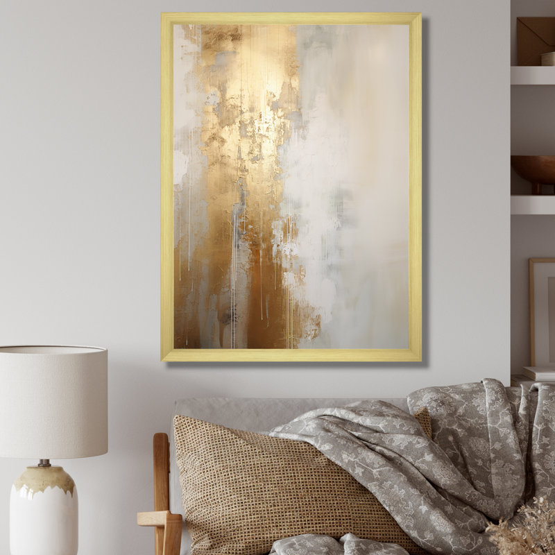 Art mural minimal, rivière et abstrait beige IV - aurores boréales, Cadre photo unique, H 40 po x l 30 po, Gold