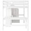 Lit mezzanine double avec bureau en L, tiroirs, armoire et escalier de rangement - armoire de couleur blanche moderne et lumineuse-1323067342