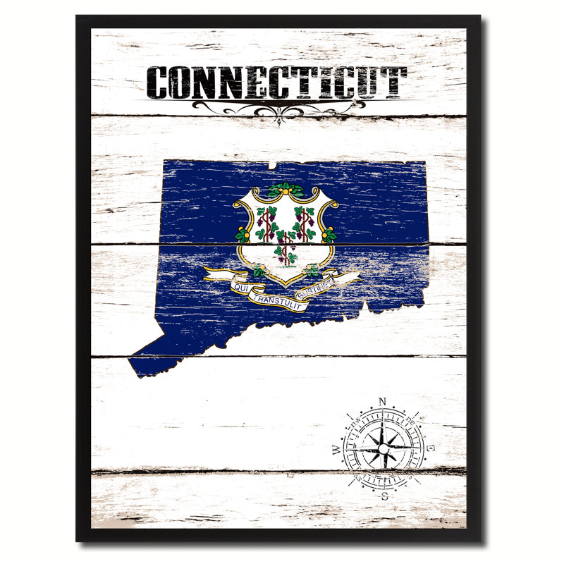 Connecticut State Vintage Flag - Reproduction d'art graphique sur toile encadrée, H 29 po x l 22 po x P 1,2 po
