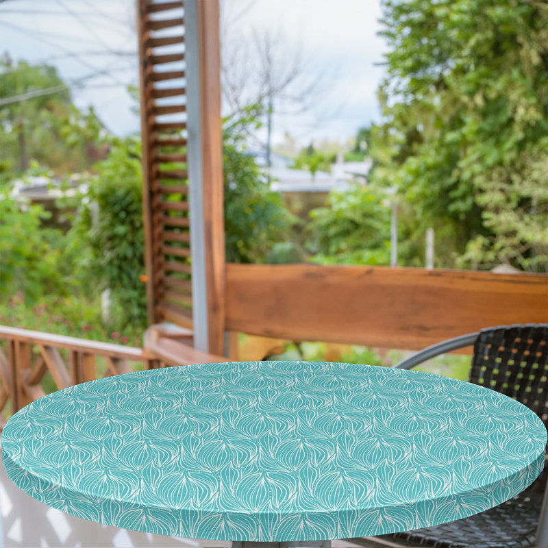 Bungalow Rose Abstract Fitted Round Tablecloth Diameter Turquoise White, 47.24" Round