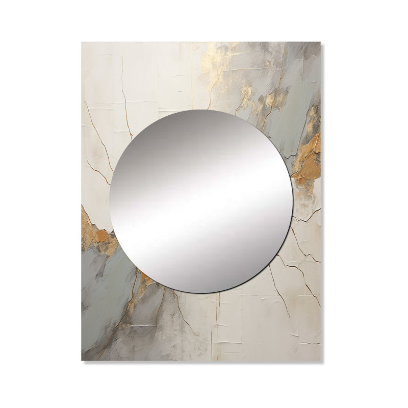 Mittler Beige Gold Minimalism Poteries I - Abstract Spirals Mirror, Beige Decorative Wall Mirror, Printed Metal Art
