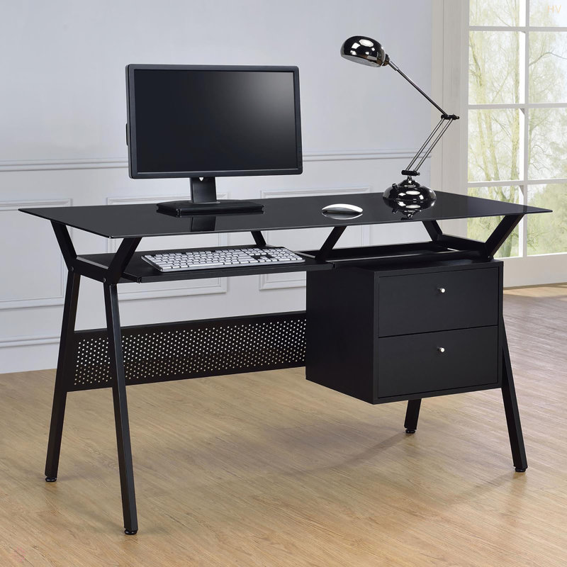 Bureau d'ordinateur noir à 2 tiroirs
