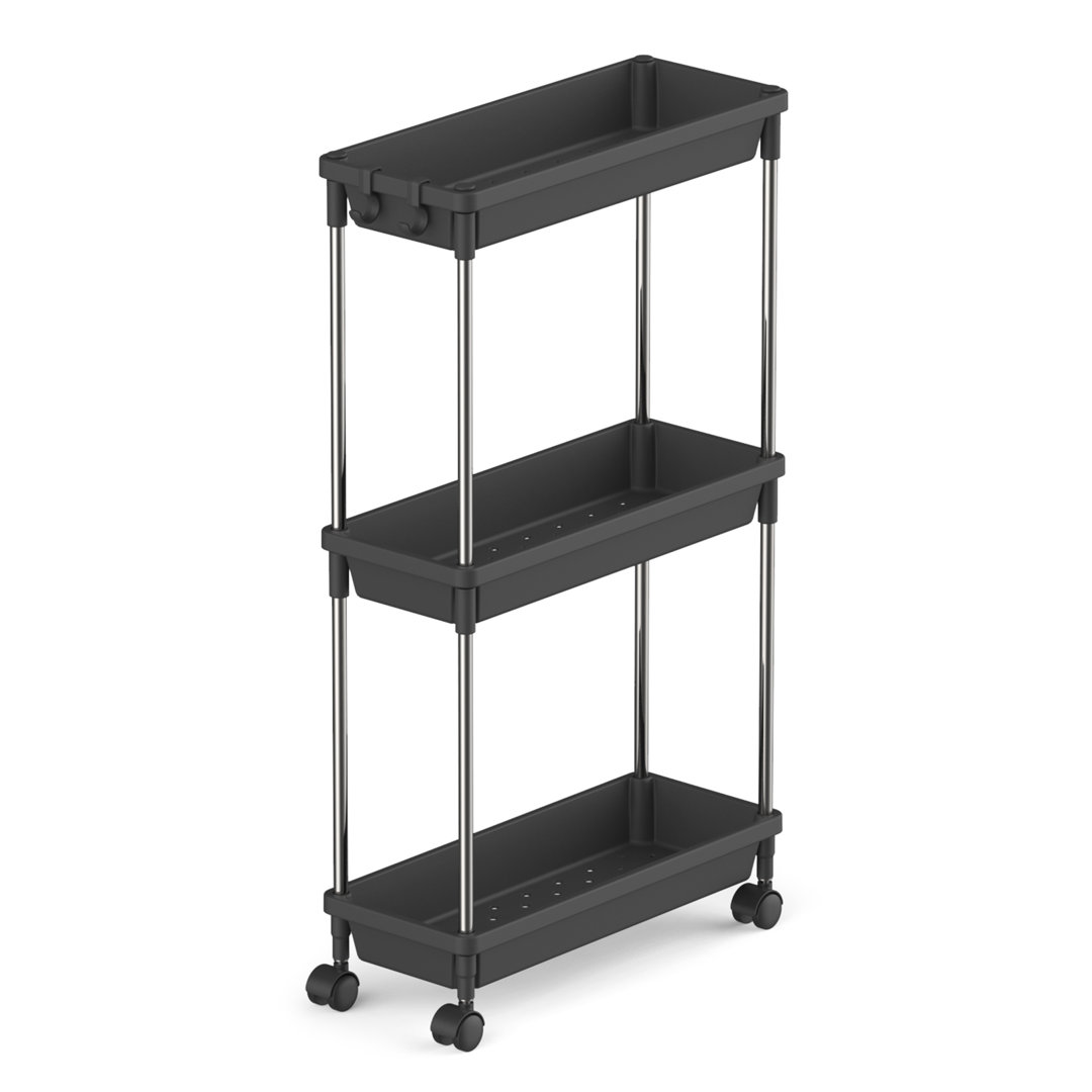 Slim Storage Trolley, 3 Tier Slide-out Cart Utility Rack Shelf Organiser With Wheels For Bathroom Kitchen Laundryroom Bedroom Narrow Space Storage Spa