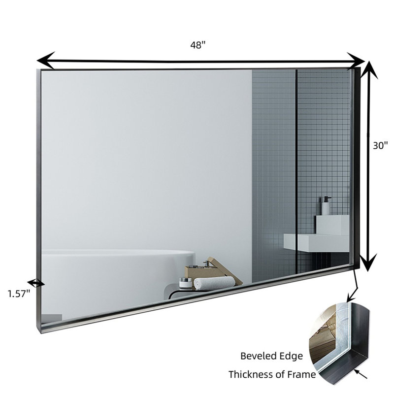 Miroir de salle de bain Bilan, Noir, 30 po x 48 po