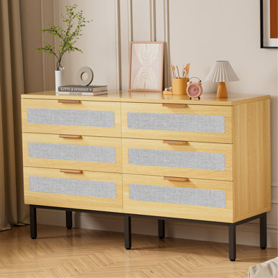 6 Drawer Dresser for Bedroom, Wooden Chest of 6 Drawers with Linen Fabric