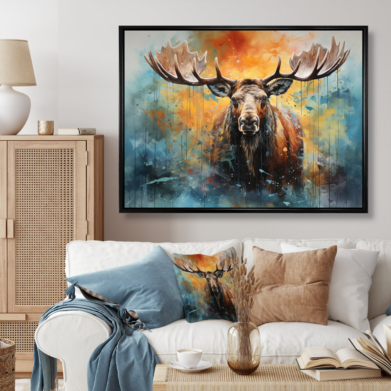 «Colorful Moose Majestic Collage II - Moose», reproduction sur toile encadrée, H 16 po x l 32 po x P 1 po