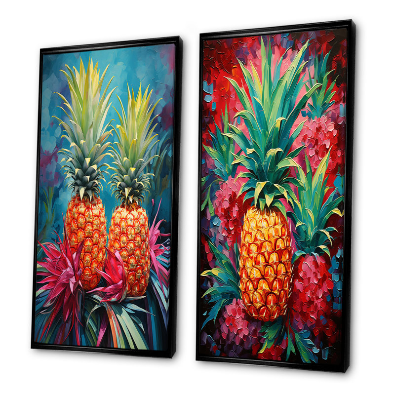 «Tropical Pineapple Oasis», ensemble de 2 reproductions d'art mural ananas, H 32 po x l 33 po, Cadre noir