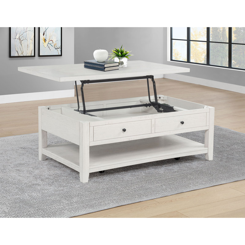 Castleton Distressed White 48-inch Mobile Lift-Top Coffee Table, Brown+Distressed White