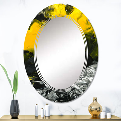 Jaune jaune, noir et blanc liquide Art - miroir mural moderne ovale