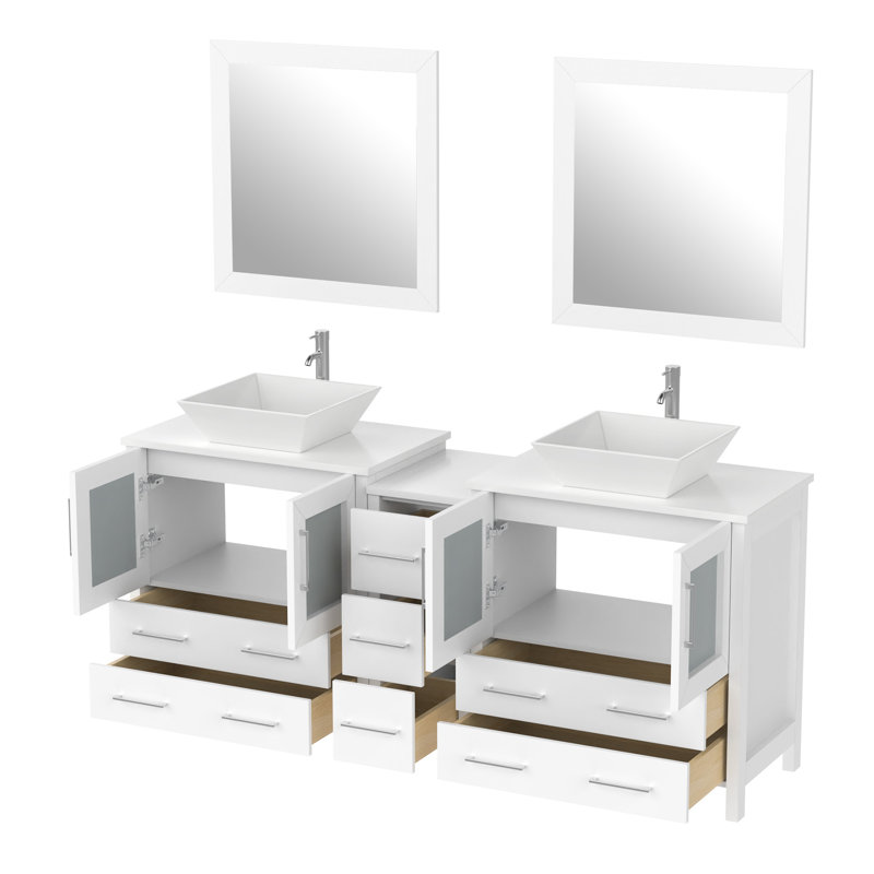  Ensemble de meuble-lavabo double avec miroir et cadre 29,9 ", Blanc