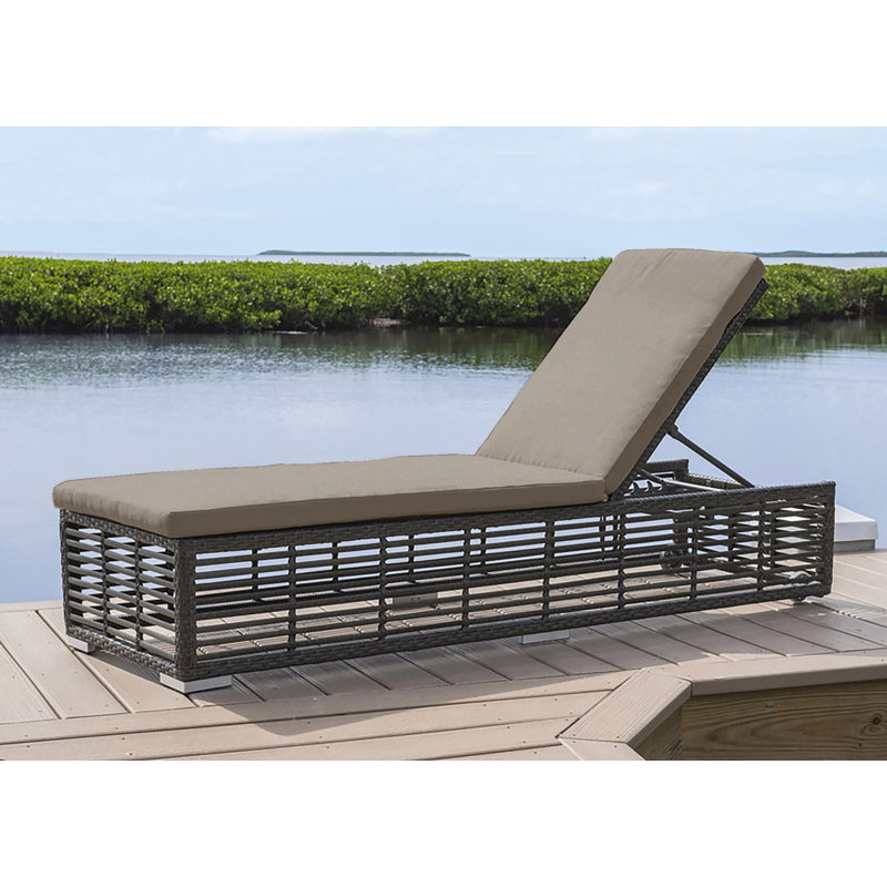 Graphite Outdoor Metal Chaise Lounge with Cushions, Canvas Taupe Sunbrella® Canvas