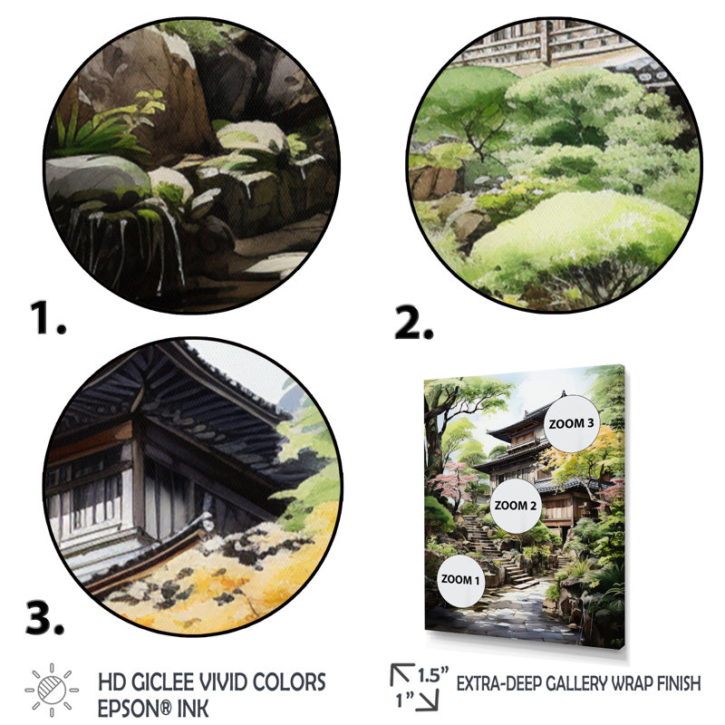 «Asian Art Zen Garden I», reproduction sur toile asiatique, H 32 po x l 24 po x P 1 po, Cadre photo noir