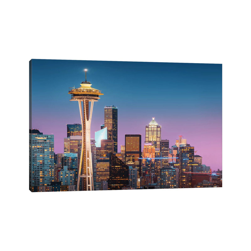 Pink Seattle by Juan Pablo de Miguel - 1 Piece Wrapped Canvas Wall Art, 30.48cm H x 45.72cm W x 1.905cm D