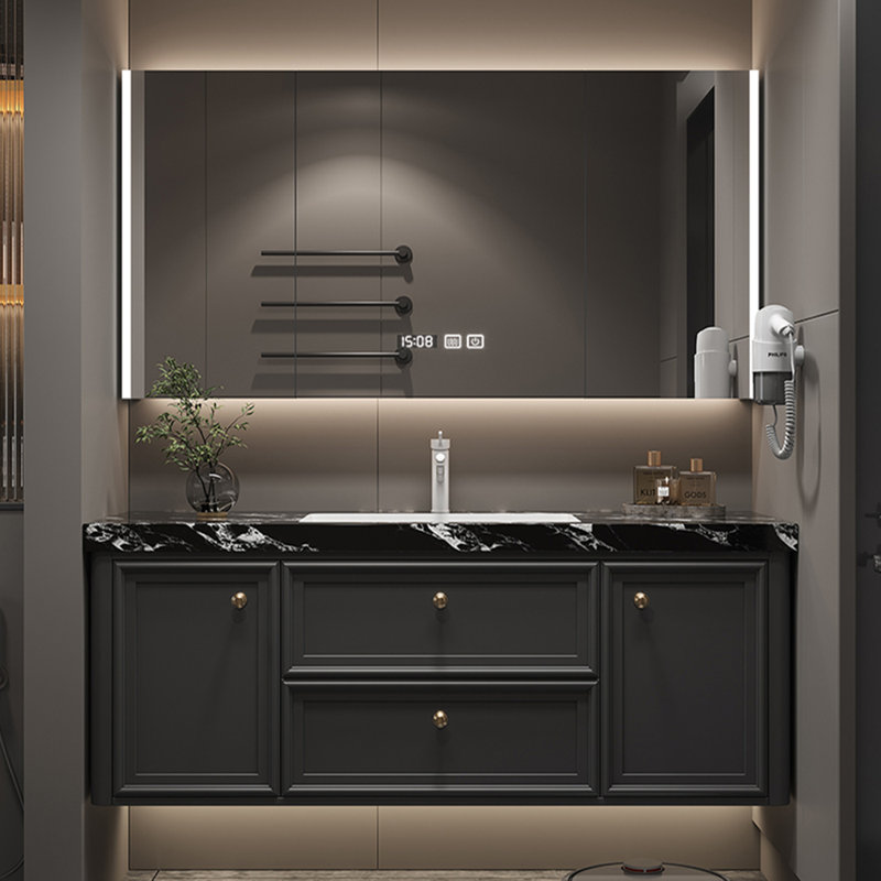 French-style simple intelligent bathroom cabinet, Black, 21.65" H x 51.18" W x 21.65" D