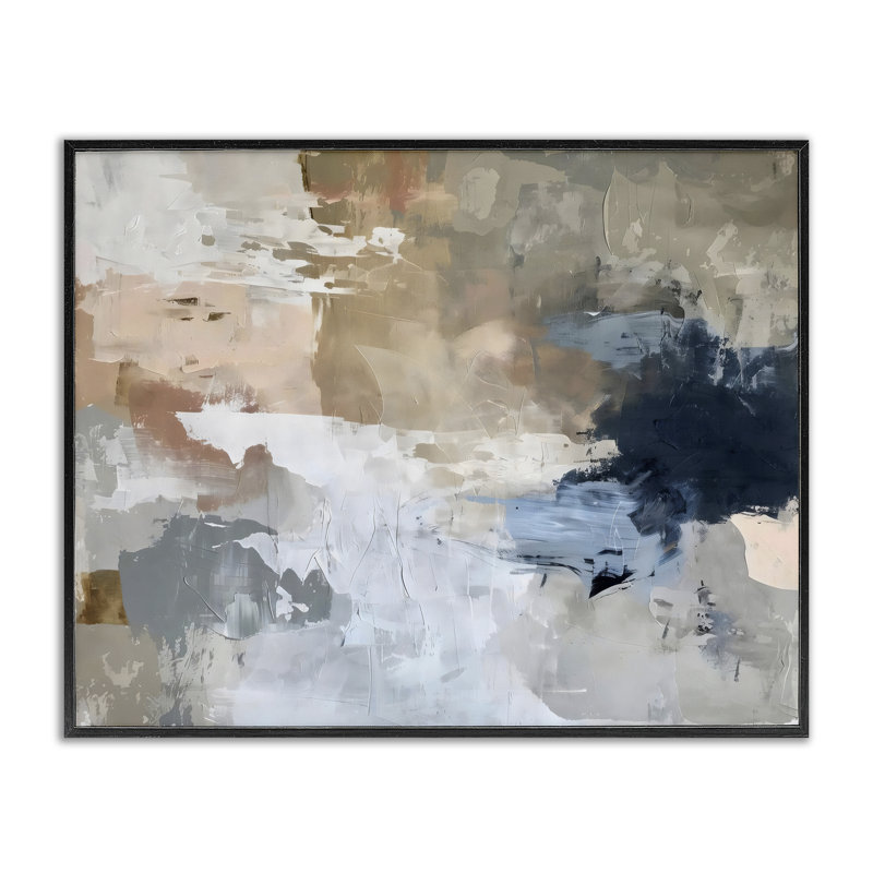 Estampe numérique abstraite, coups de pinceau terreux, conception par LSR Creative Studio, Giclée encadrée noir minuit