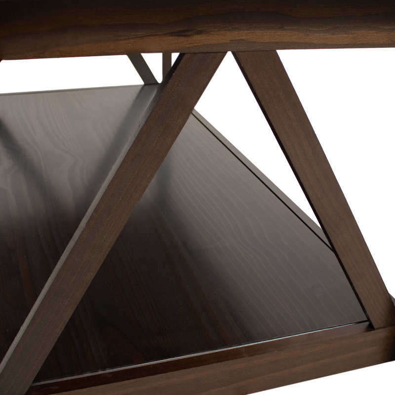 Rectangular Solid Pine Wood Coffee Table with Storage Shelf - Dark Brown
