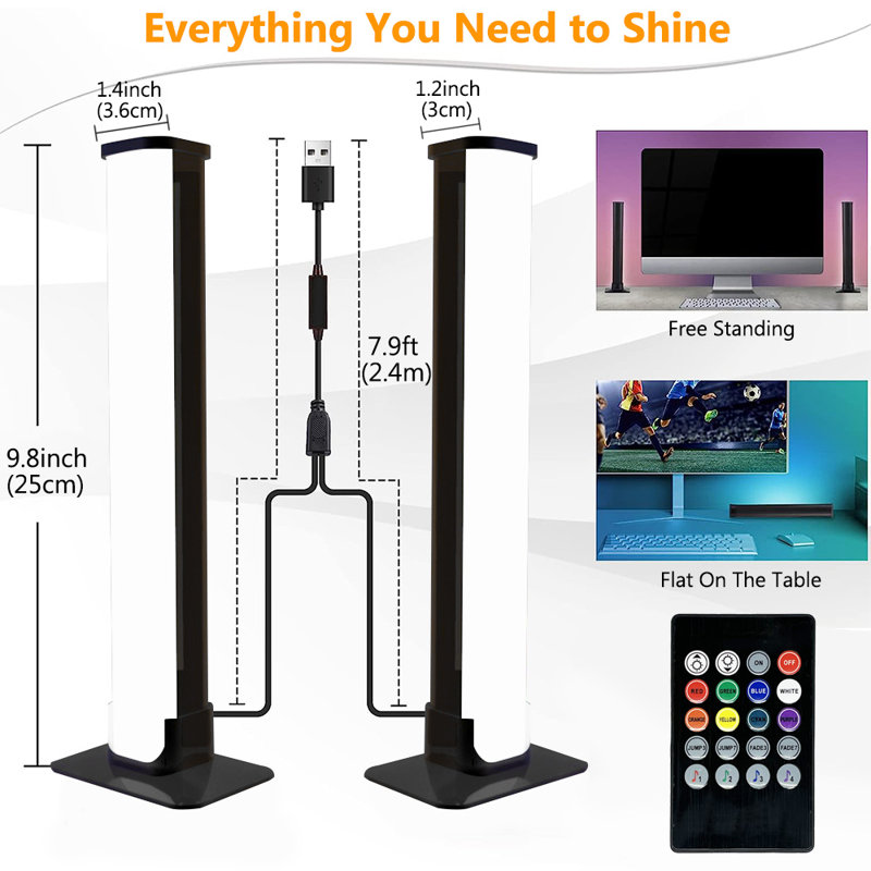 Dimmable LED Light Bar with Remote Control RGB Colour Changing Desk Light