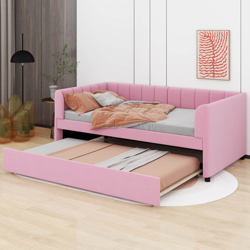 Lit de jour simple rembourré avec couchette, Rose