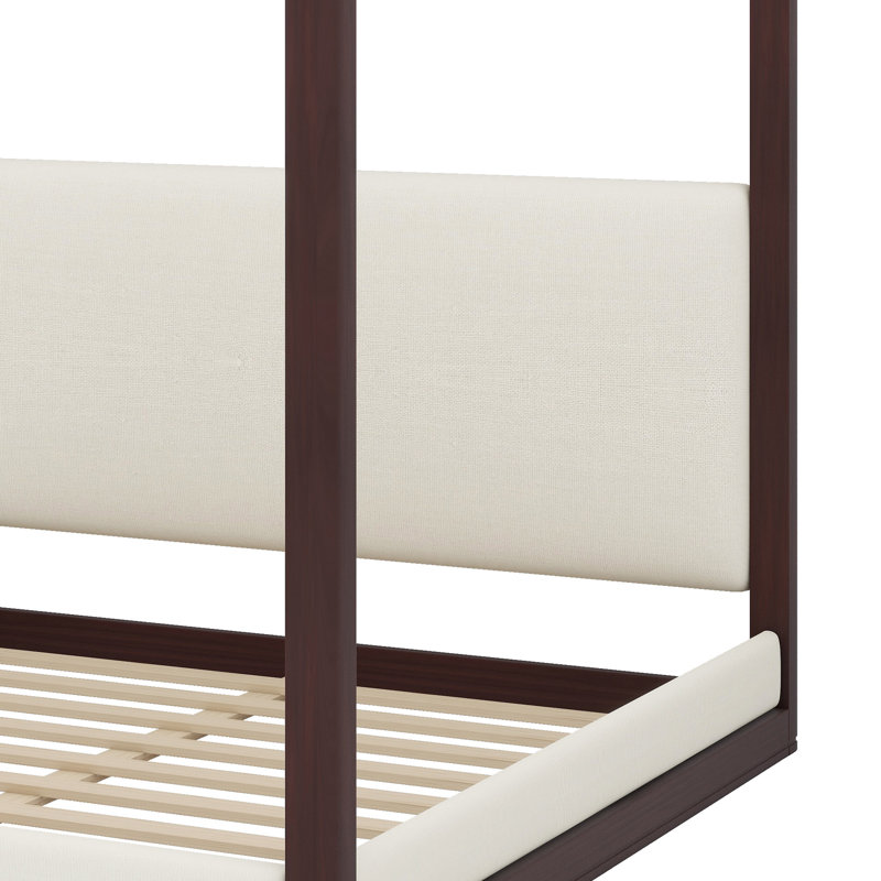 Élégante base de lit à baldaquin avec tête de lit rembourrée pour une chambre luxueuse, King, Espresso