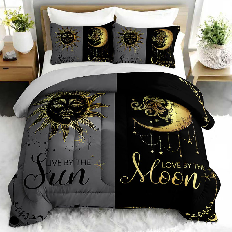 Ensemble d'édredon céleste soleil et lune, ensemble de literie bohème avec 2 taies d'oreiller, literie douce et lavable à la machine, édredon toutes saisons