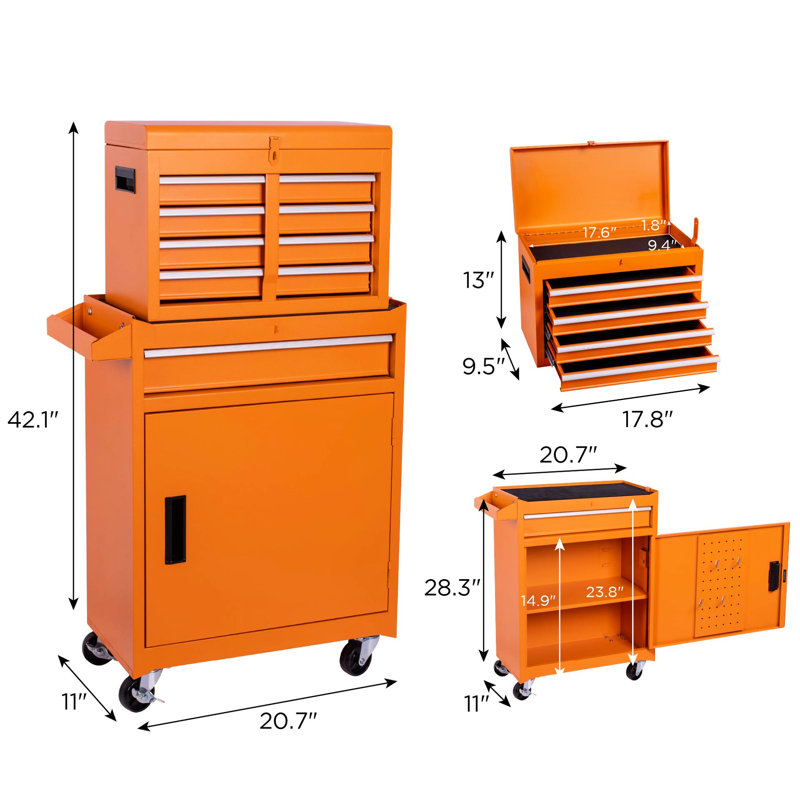 Armoire à outils détachable avec tiroirs réglables et mécanisme de verrouillage - option de rangement sécurisé, Orange