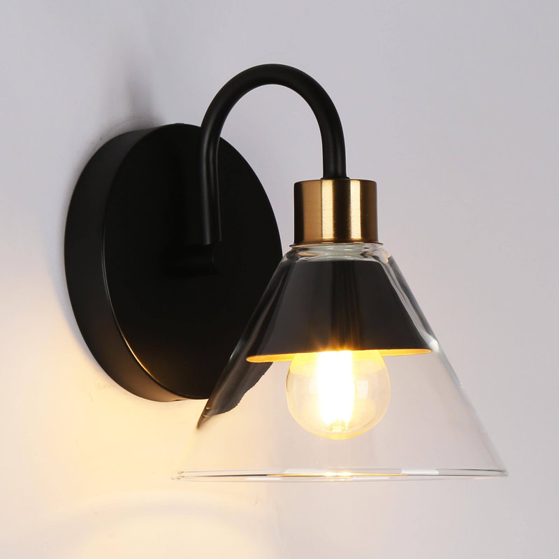 Johannah 1-Light Modern Cone Wall Sconce Black and Gold Finish for Bedroom, Black