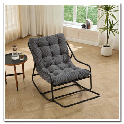 Outdoor Rocking Chair, Comfy Cushion, with Soft Thick Cushion