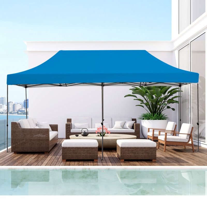 EROMMY 10' x 20' Blue Steel Pop-Up Canopy Tent with Roller Bag