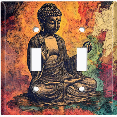 Couvercle de plaque d'interrupteur en métal; Bouddha assis taille standard US 2 bandes