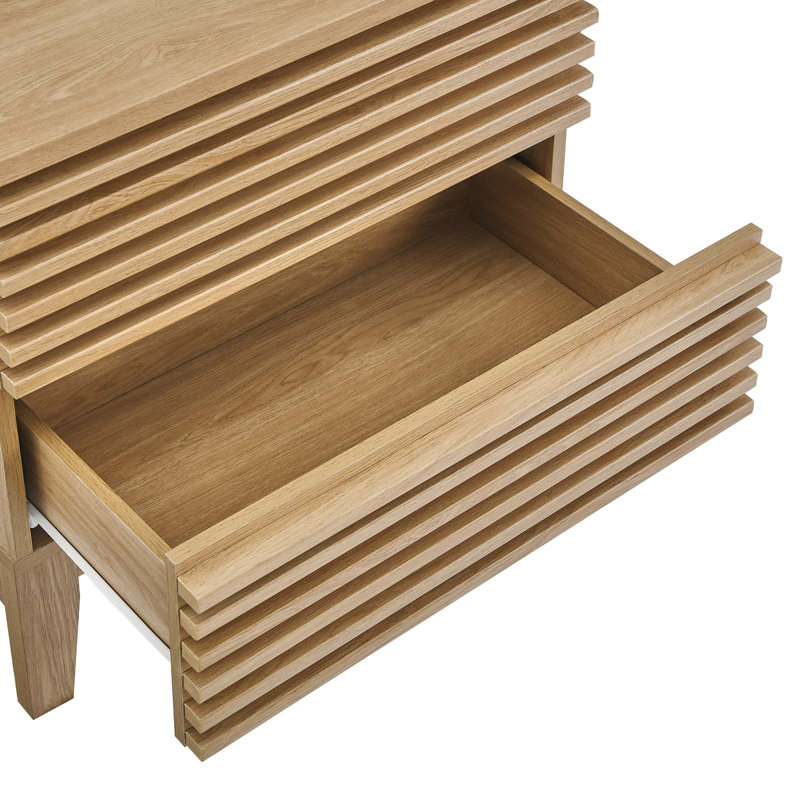 Oak Mid-Century Modern Two-Drawer Nightstand