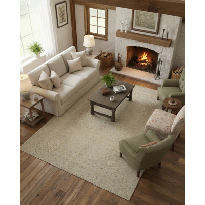 Tapis turc rétro unique en son genre 9 pi x 12,2 pi. Grand tapis beige fait à la main pour un décor rustique, champêtre et campagnard