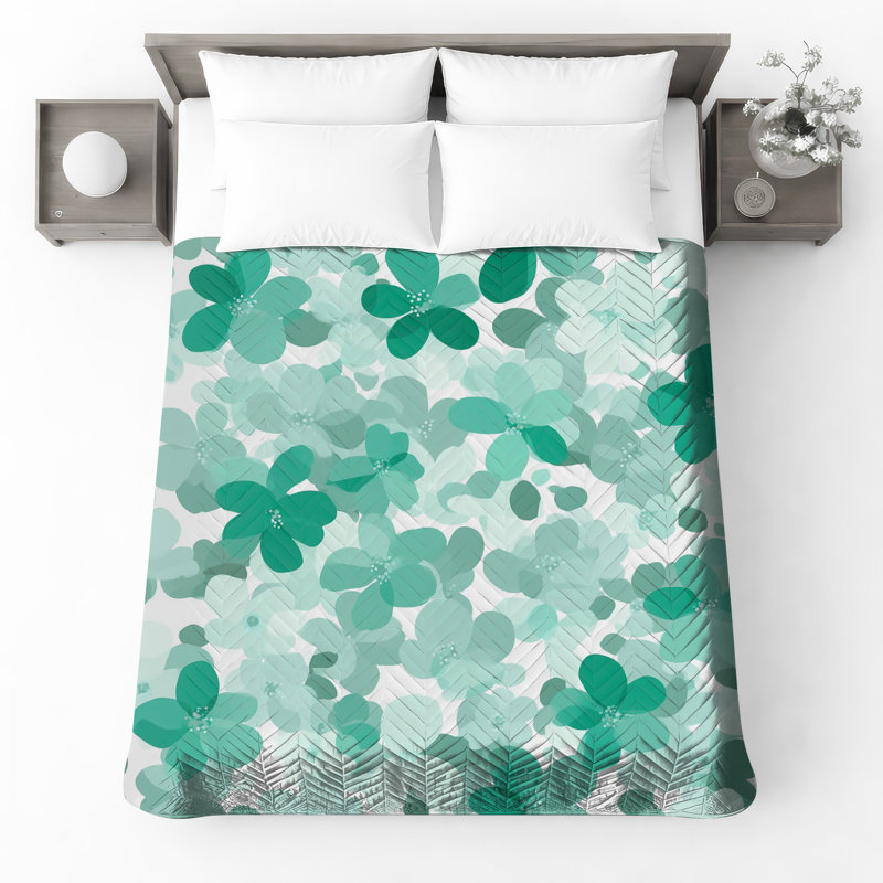 Couvre-lit matelassé Green Floral Blossoms toutes tailles, Très grand lit