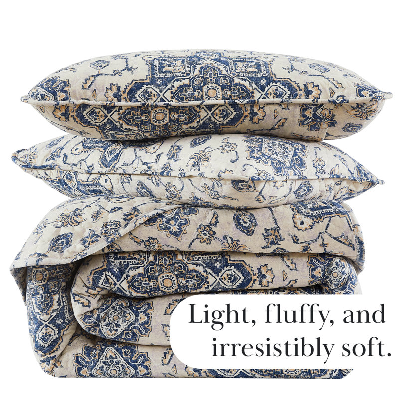 Persia Oversized easy care lightweight Quilt Set by Southshore Fine Linens, Queen Quilt + 2 Standard Shams, Indigo