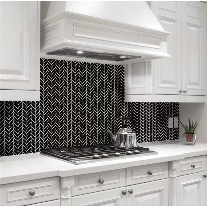 Petal/Leaf Matte Porcelain Mosaic Tile –  Wall & Floor Use, Black