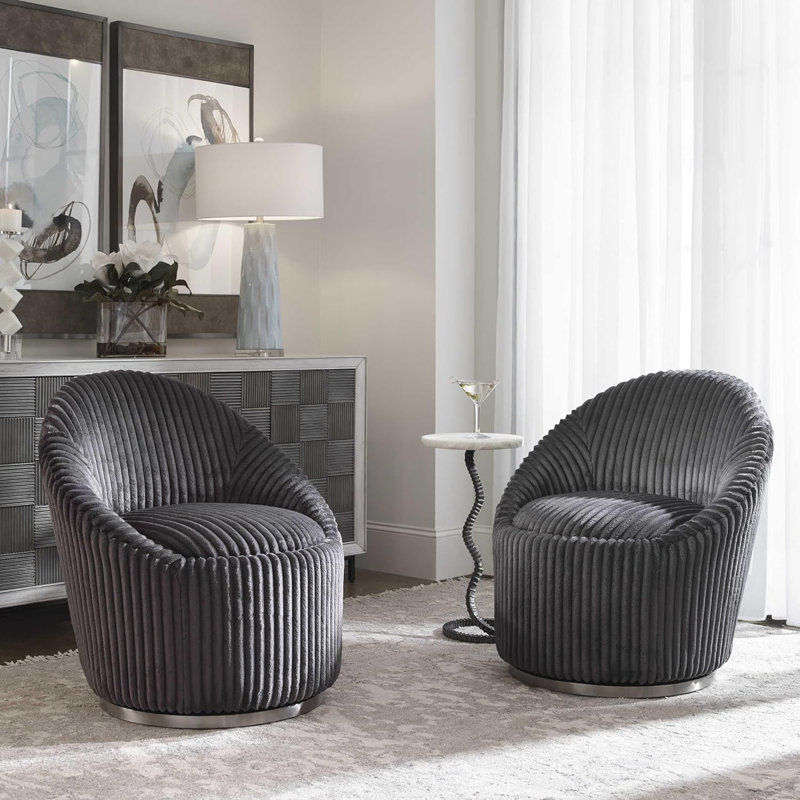 Modern Style Swivel Accent Chair & Barrel Chair, Gray Corduroy