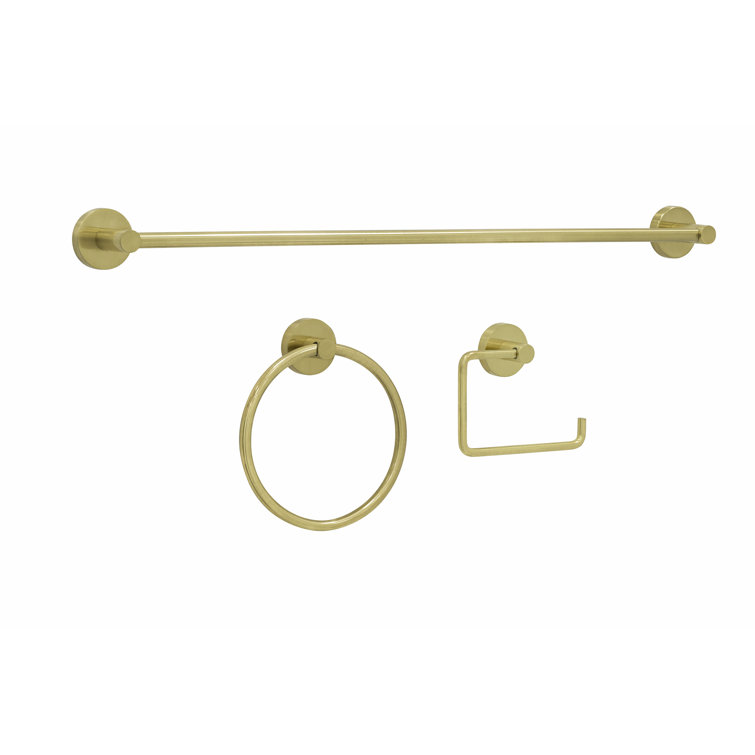 BathBlissEssentials 3-Piece Bath Hardware Set with 24 in. Towel Bar, Toilet Paper Holder and Towel Ring