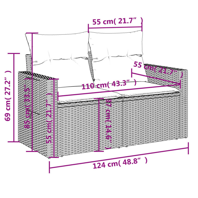 Grand canapé modulaire en rotin PE Vidaxl, Beige