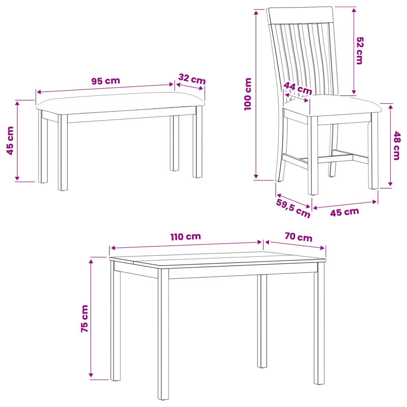 Oak Solid Wood Dining Set, Grey, Grey, Grey, Grey, 5