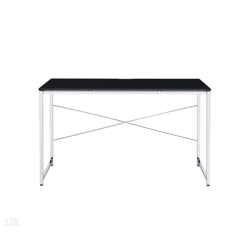Grey And Silver Writing Desk With Metal Sled Base, Faux Concrete Top For Industrial Style And Durability, Gray, Silver