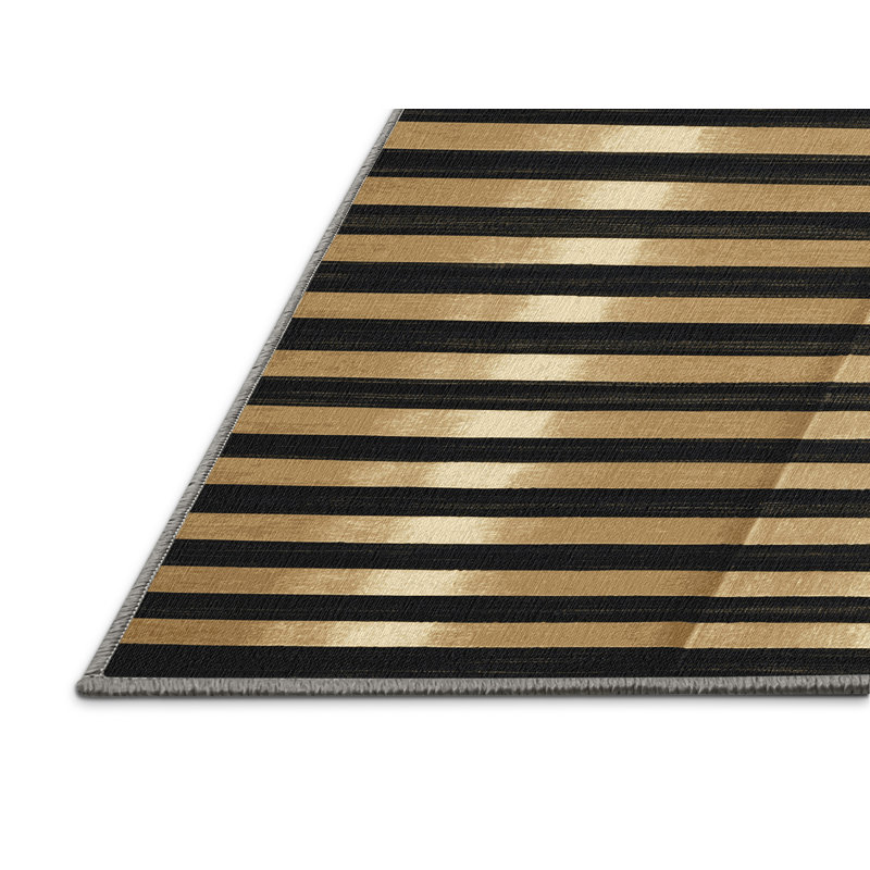 Tapis brun à rayures horizontales lavable à la machine, Rectangulaire 2 pi x 3 pi