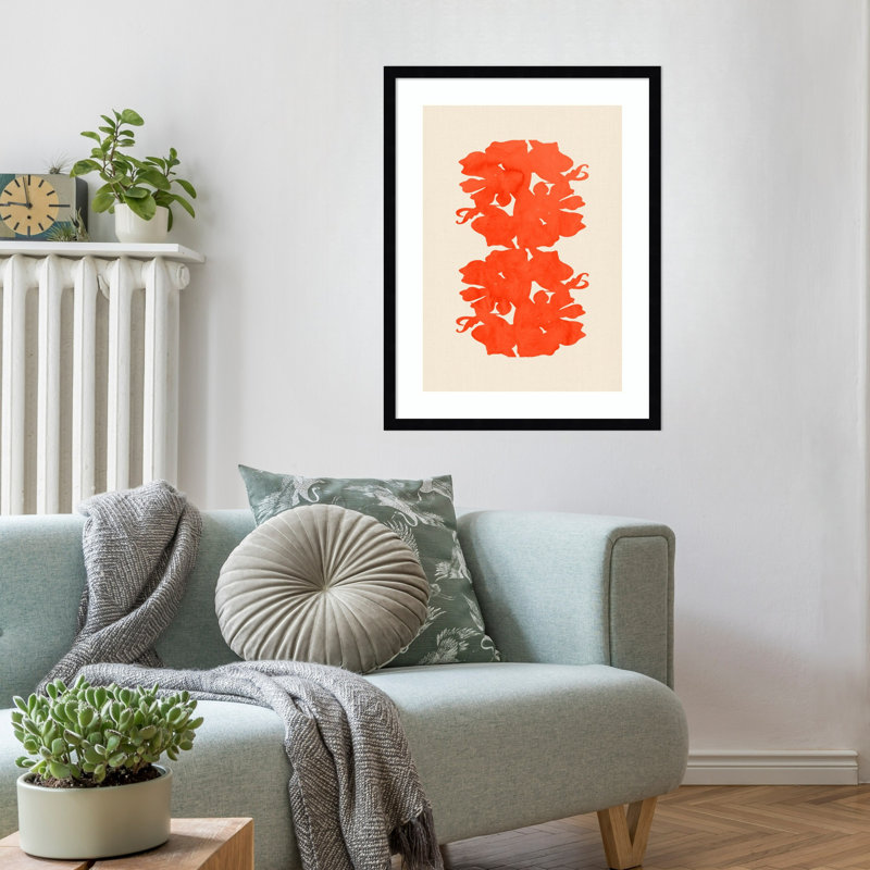 «Orange Floral Silhouettes» par Ortanza, impression sur bois encadrée, Noir Svelte, H 25 po x l 19 po