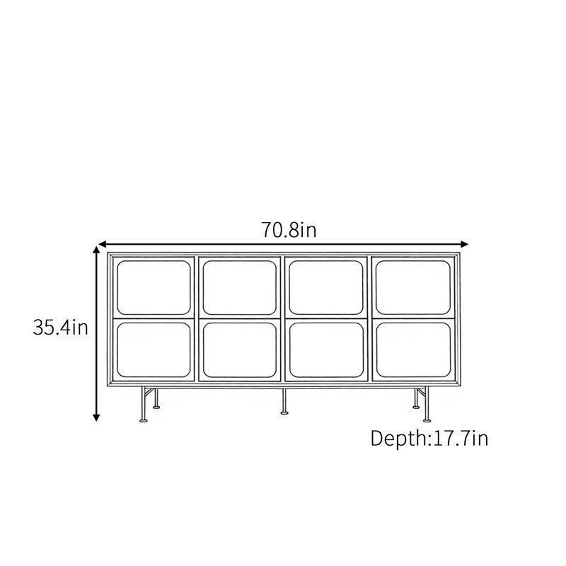 Buffet rétro de style français, H 35,4 po x l 70,8 po x P 17,7 po