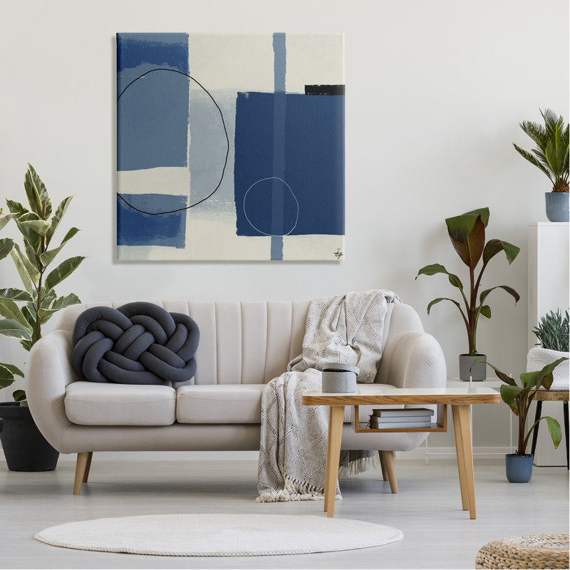 «Bold Blue», formes géométriques abstraites, cercles, carrés surdimensionnés, art mural par Elizabeth Hale am-955