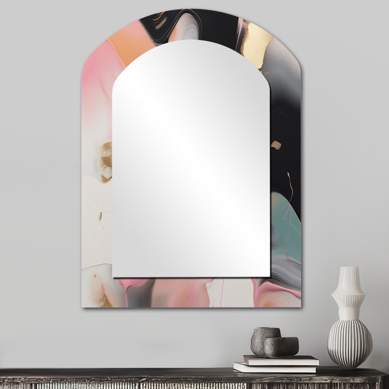 Pink And Blue Transcendent Beauty In Marble Art V - Pink Arch Wall Mirror Decor, 34" x 25"