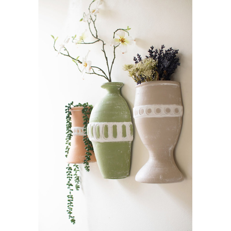  Ensemble de 3 vases muraux en argile fabriqués à la main - 11,5 po de hauteur