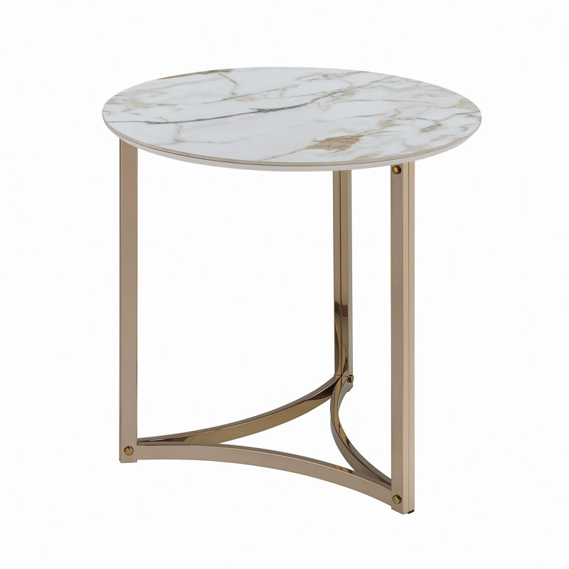 Table de bout en pierre frittée et finition champagne